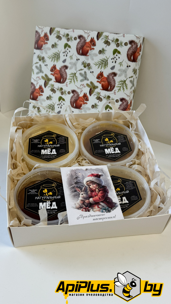 Подарочный набор с 4 баночками мёда от интернет-магазина apiplus.by