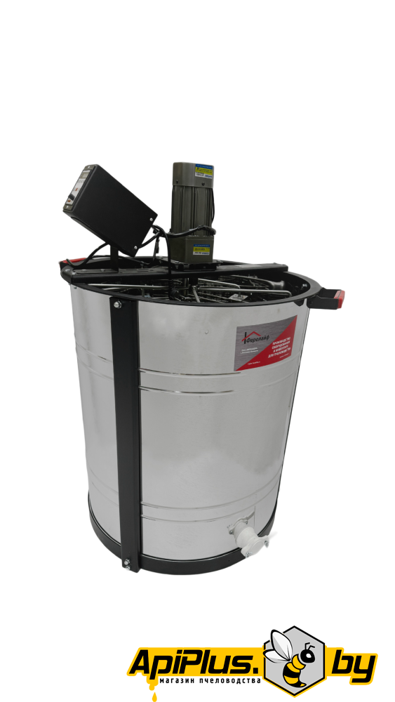 Медогонка 4-рамочная, оборотная, бак РБ, электропривод (Китай), клапан пластик от интернет-магазина apiplus.by